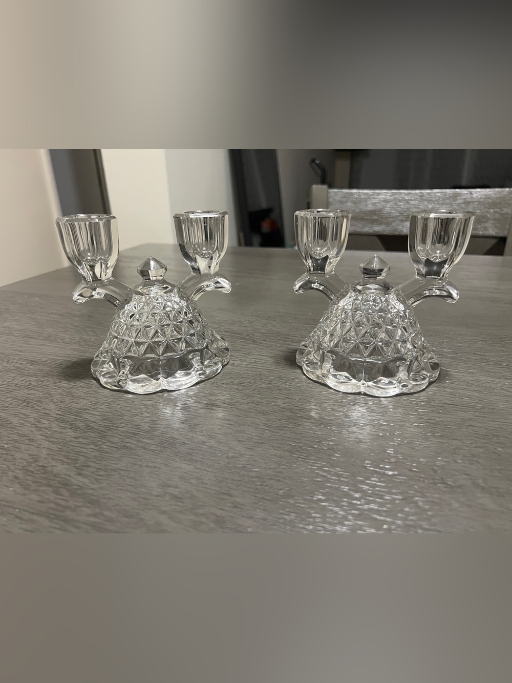 Vintage Clear Pressed Glass Double Candlestick Holders – Set of 2